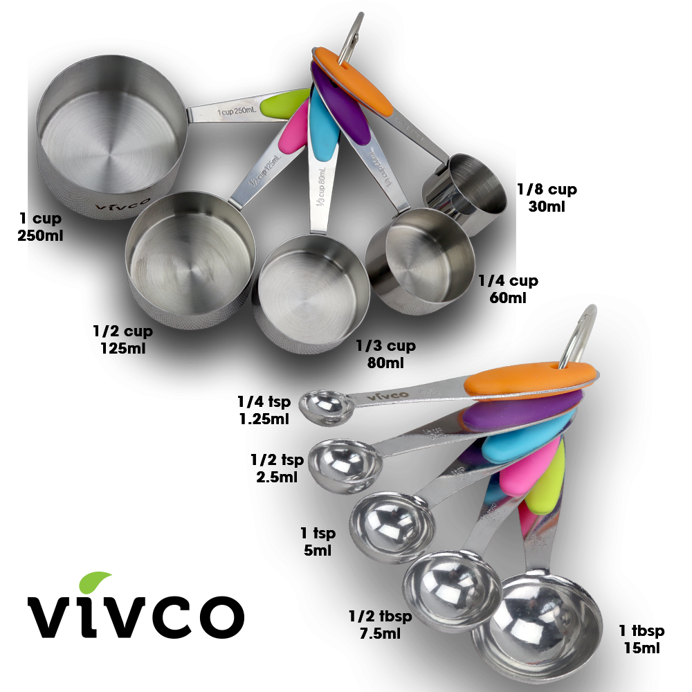 Vivco Measuring Cups & Spoon Set 13 Pieces Magnetic Measurment Chart