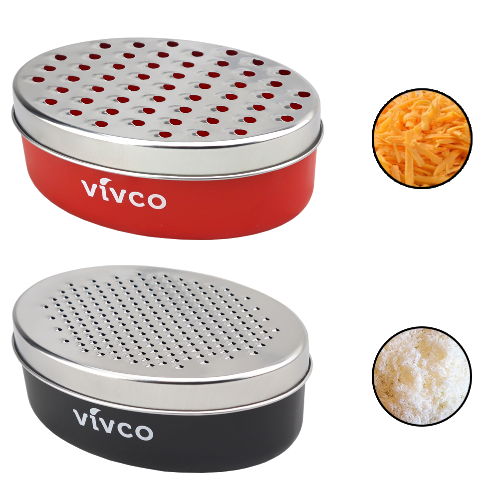 Vivco Cheese Grater 2 Piece Vegetable Storage Container Course & Fine RED