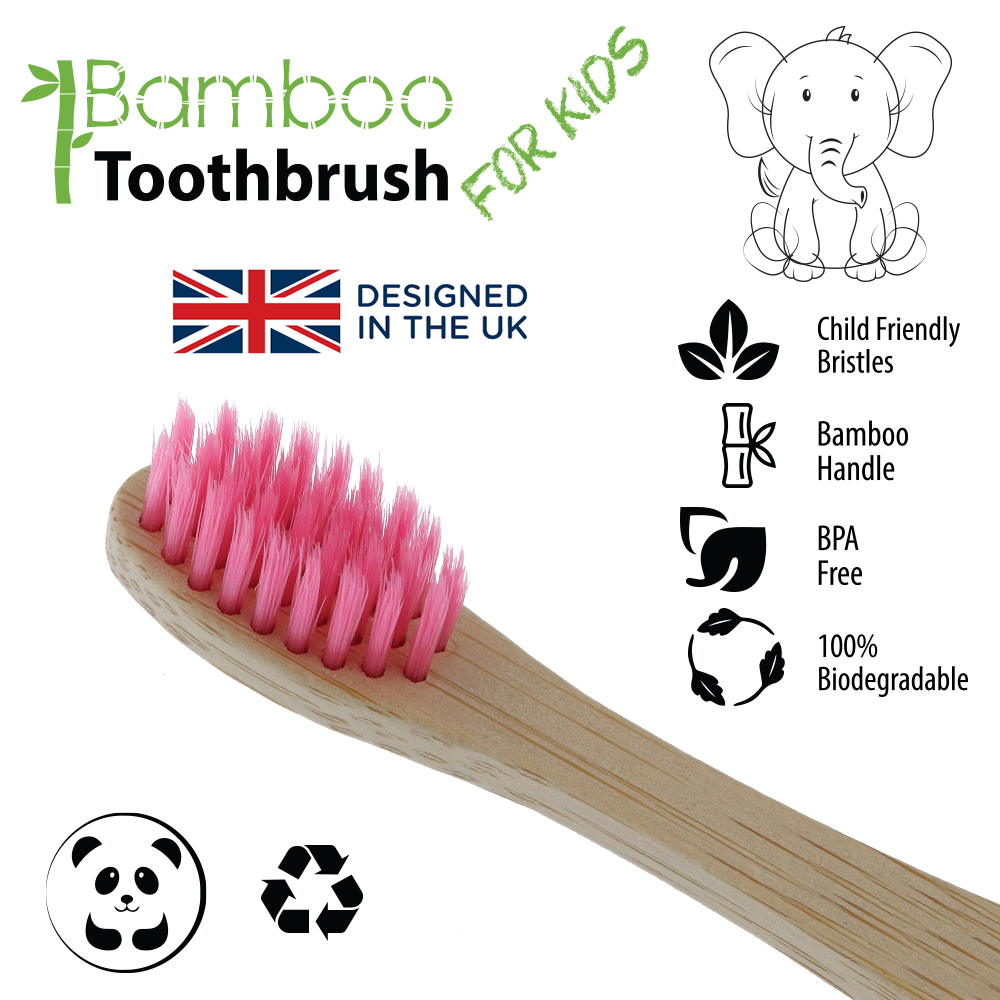 Vivco Bamboo Toothbrush Biodegradable Vegan Organic Kids Childrens Eco PINK