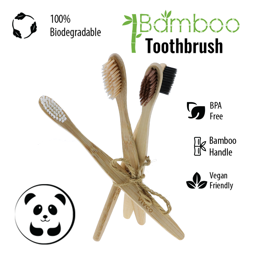 Vivco Bamboo Toothbrush Biodegradable Vegan Organic Eco BLUE MEDIUM