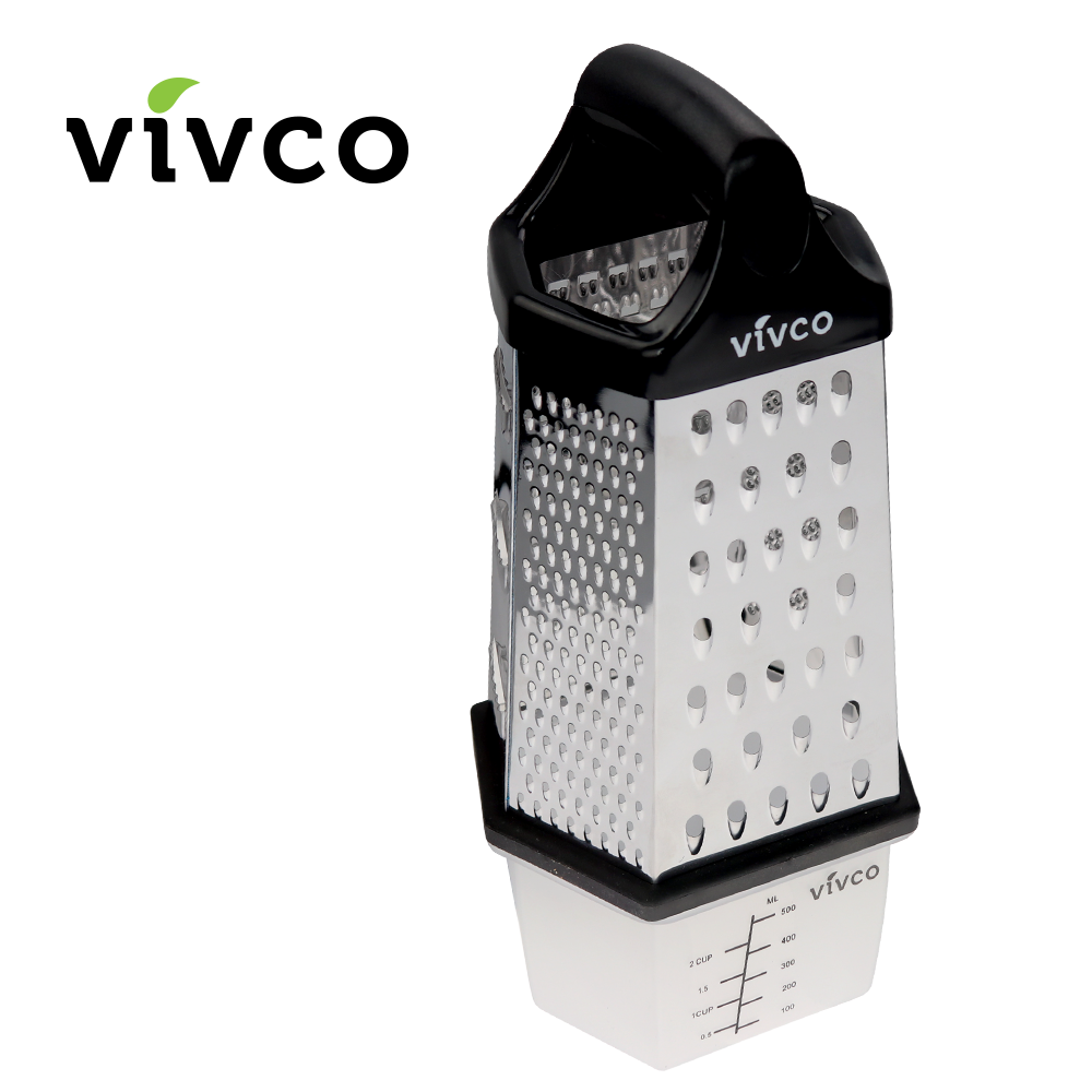Vivco Cheese Grater 6 Sided Slicer & Zester with Measuring Container & Lid