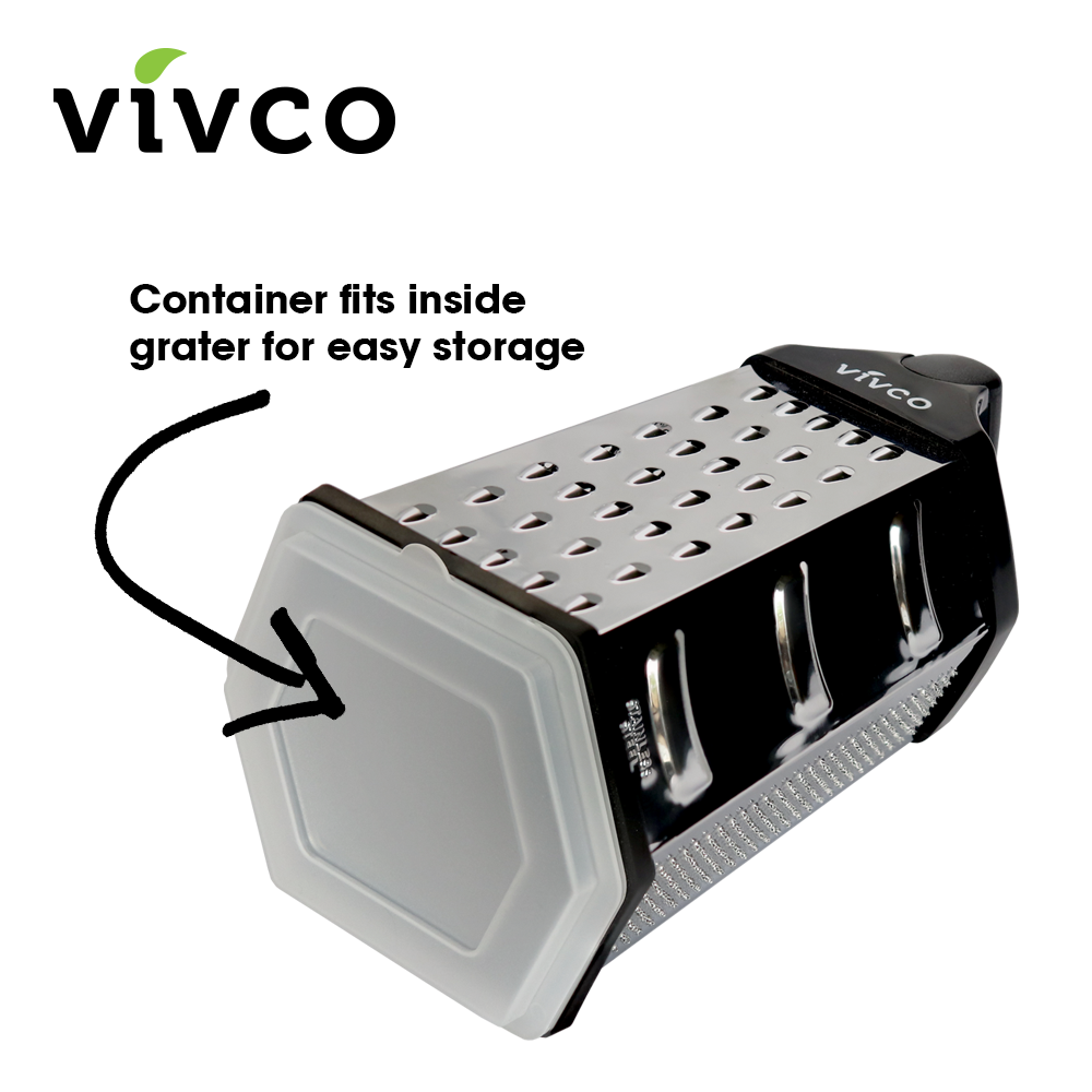 Vivco Cheese Grater 6 Sided Slicer & Zester with Measuring Container & Lid