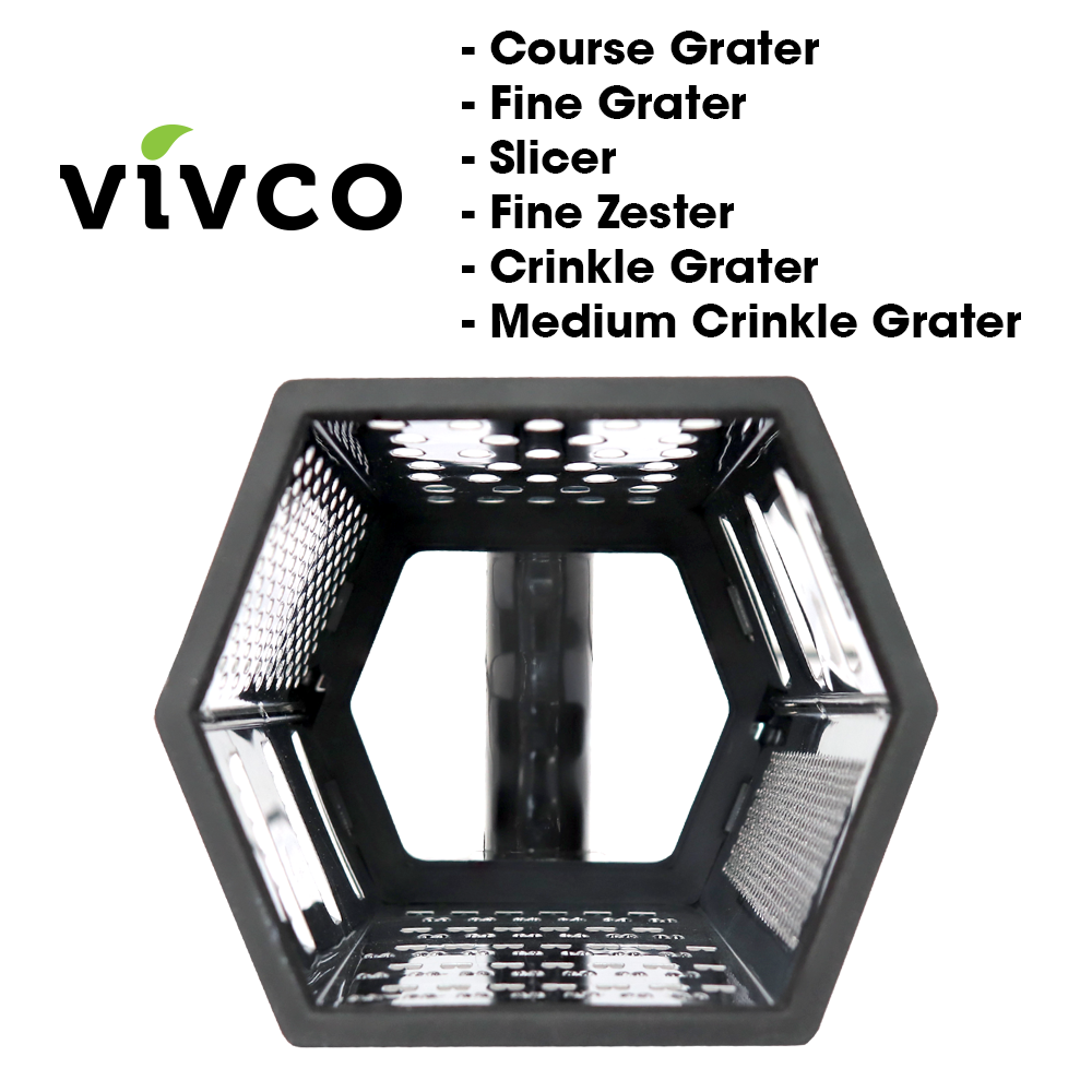 Vivco Cheese Grater 6 Sided Slicer & Zester with Measuring Container & Lid