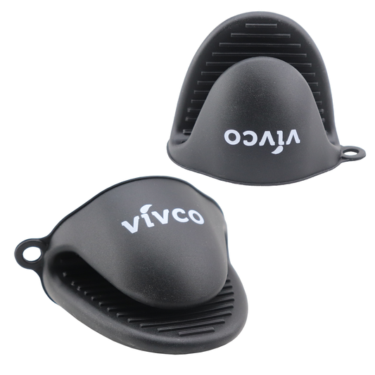 Vivco Silicon Oven Mitts 2 Piece Heat Resistant Pinch Gloves for Baking, Cooking or BBQ (Black)