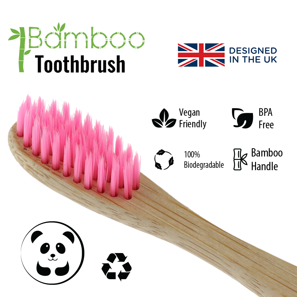 Vivco Bamboo Toothbrush Biodegradable Vegan Organic Eco PINK SOFT