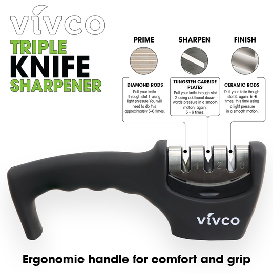 Vivco Knife Sharpener Professional Triple Step Diamond Tungsten & Ceramic Kitchen Utensil